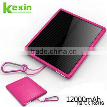 Best Selling Products Dual USB Solar Power Bank 12000mah Mobile Solar Charger External Battery Charger with Carabiner