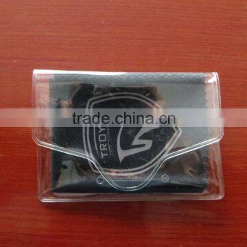 individual packing with PVC pouch microfiber cleaning cloth black color white silk screen printing