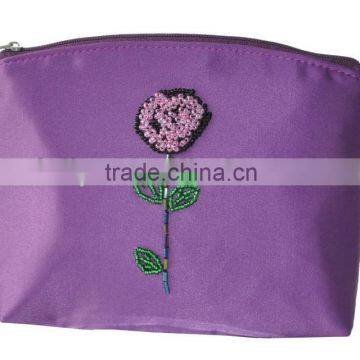 beaded flower zipper cosmetic bag