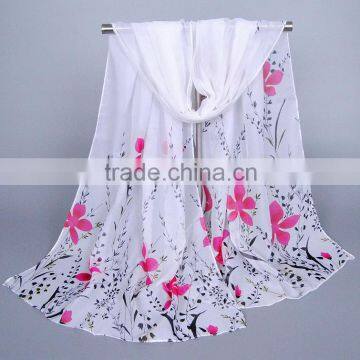 Beautiful flower printed thin light chiffon summer beach shawl