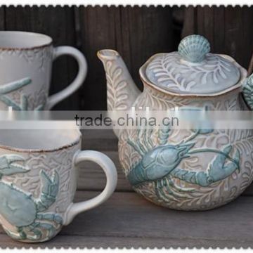 ceramic 3d crab shape pot and mug marine style