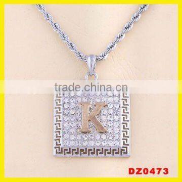 22k gold plated letter k pendant rhinestone necklace