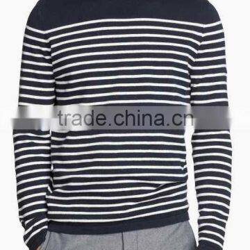 Men's' Round Neck Long Sleeve Pullover Upper Part Solid Color and Other Part Striped Colors Knitted Sweater
