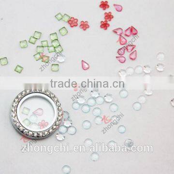 Round,square,teardrop shape acrylic flating charms, colorful charms for locket pendant