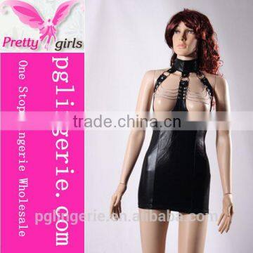 New arrival Front See Through Short backless Black Leather Dress