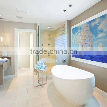 JY-JH-SH01 Bathroom decorate wall mural Sailboat pattern glass painting new artistry handcraft glass art