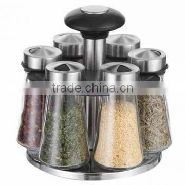 SINOGLASS 6 jars stainless steel cap glass spice jar rack set