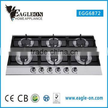 EGG6872 87cm temper glass built-in gas stove/ gas hobs / gas cooktop/ 6 Brass Sabaf burners