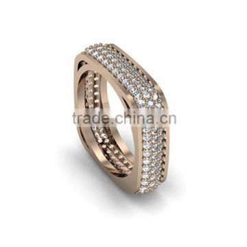 Rose Gold P. 925K Sterling Silver Wedding Band Eternity Engagement 3 Row Ring