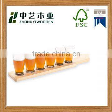 china factory FSC&BSCI solid pine wooden beer glass drinking cup handle paddle tray