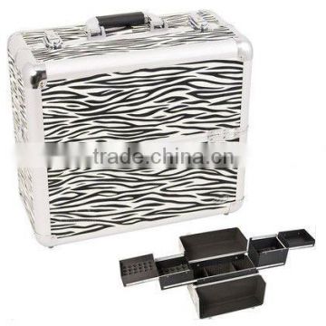 SLIDE TRAY PRO ALUMINUM COSMETIC MAKEUP CASE W/ FOUNDATION HOLDER &DIVIDER Zebra printing