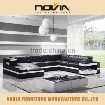 Black cheap adjustable sectional leather sofa set with storage and drawer 103