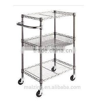 3 level Chrome Wire Shelving Storage Metal Rack with Wheels