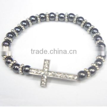 hematite bracelet with a big cross ,chain rosary bracelet,catholic dead bracelet