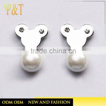 New arrival white natural pearl earrings silver plated minnie mouse stud earrings