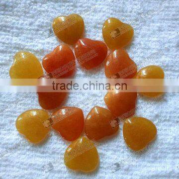 Orange jade heart shaped loose stone beads