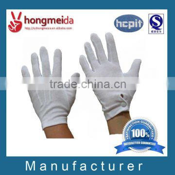 white cotton marching band gloves with snap button