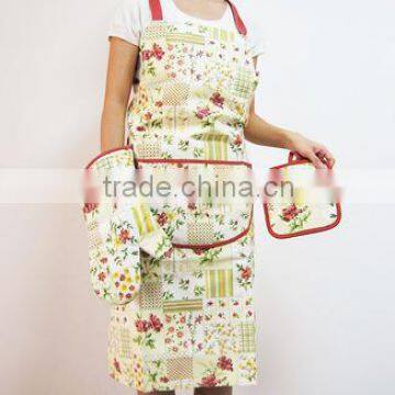 custom kitchen apron set with oven mitten pot holder