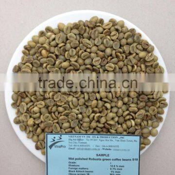 Wet Polished Robusta Green Coffee Beans Grade 1 Screen 18