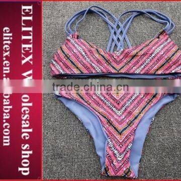 2017 Newest reversible red stripes sexy print young girl swimsuit models CK360