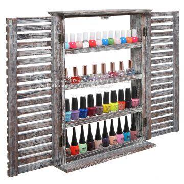 MyGift? Brown Wood Window & Shutter Design Nail Polish Rack for Wall / Salon Display Stand With 4 Shelves photo-3