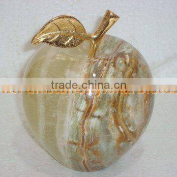 PAKISTAN SUPPLIER WHOLESALE 2017 NATURAL STONE ONYX APPLE WITH BRASS LEAF HANDICRAFTS photo-5