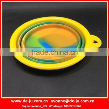 Customized Flowers Printing Yellow Silicone Pet Bowl