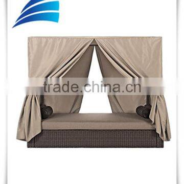 Outdoor Rattan Wicker Patio Daybed with Curtains