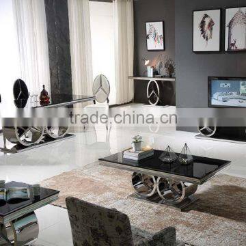 Tempered Glass Top Coffee Table for Stainless Steel Living Room Furniture photo-2