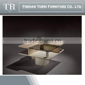 Italy Tempered Glass Top Marble Travertine Coffee Table photo-6
