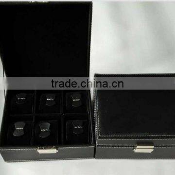 Watch Box 6 Mens Black Leather Display Jewelry Case Organizer With Pillows