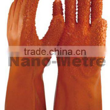 NMSAFETY full coated orange pvc gloves gauntlet chips Long sleeve style rough finish gloves/safety gloves