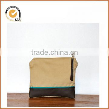 Leather and cotton canvas zipper pouch By Chiqun Donggaun CQ-H01059