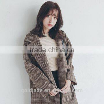2016 High Quality Women Winter Plaid Woolen Coats for Ladies Ladies Long Coat Design