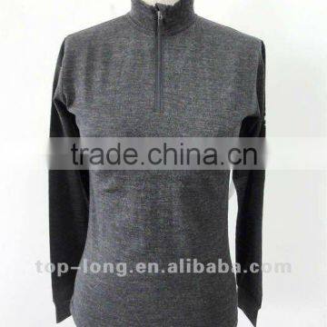 100% merino charcoal thermal underwear for women thermal suit of zip top