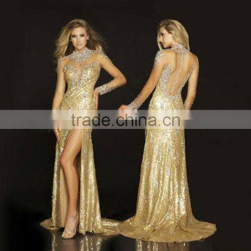 Newest Fashion Dress 2014 With Long Sleeve Sequins Beaded