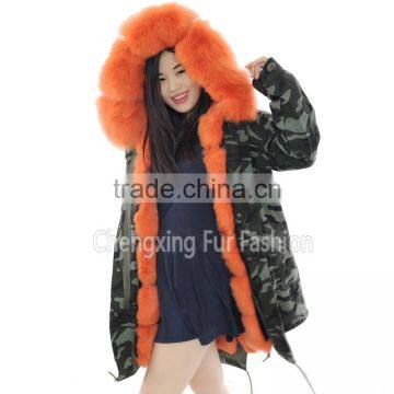 CX-G-P-03B Fashionable Women Winter Real Rex Rabbit Fur Lined 2016 New Latest Ladies Fox Fur Hooded Wholesale Parka Jacket