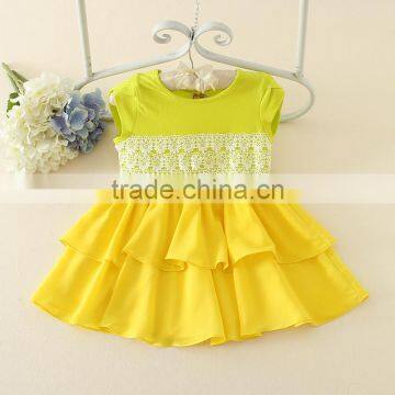 2017 yellow tiered baby girls puffy dress