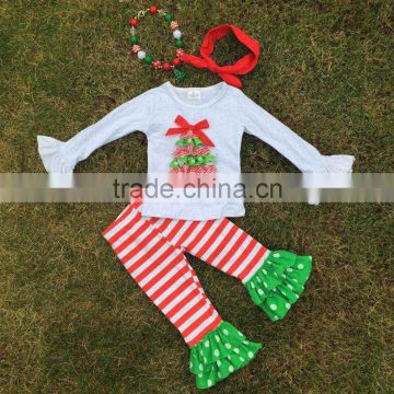 Christmas suit girls clothing baby kidswear Christmas tree X-mas clothes red stripes pant with necklace and headband set