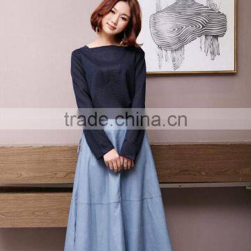 2017Spring New Arrivals Ladies Neavy Blue Striped Long t Shirts for Whoelsales photo-2