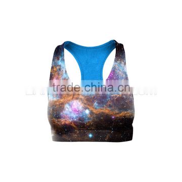 Galaxy Lava compression sports fitness bra with sky blue internal structure made with soft supplex for feel free push up