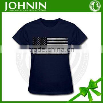Wholesale OEM Black Color Base American Flag With Bule Line T-shirt