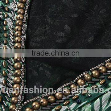 Ladies Elegant Party Dress Chiffon Leaf Bead Loose Prom Dress 2017 photo-4