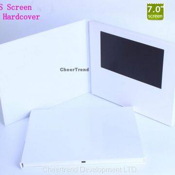 Hardcover White card LCD video brochure 7 inch greeting card for promotion