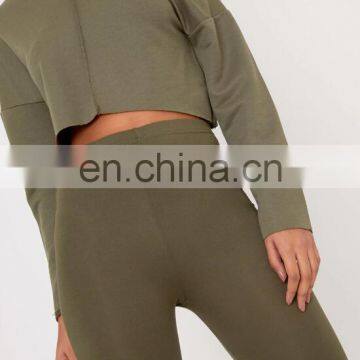 Custom High Quality Women 100% Polyester Khaki Off Shoulder Cropped Sweatshirts photo-3