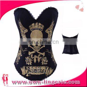 New Fashion Overbust Printed Skull with Beads strapless Corset