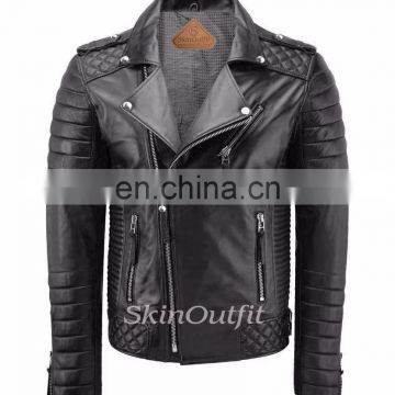 NEW MEN'S GENUINE LAMBSKIN STYLISH MOTORCYCLE BIKER LEATHER JACKET BLACK