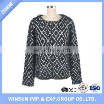 Open-front Custom Women Cardigan Black Plaid Long Sleeve V-neck Sweater photo-4