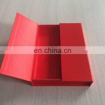 Red open on top satin material box for wedding card