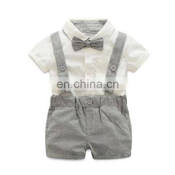 Boy's Summer Shirt, Overalls and Bow Tie Three-piece Suit Boys Summer Suits photo-2